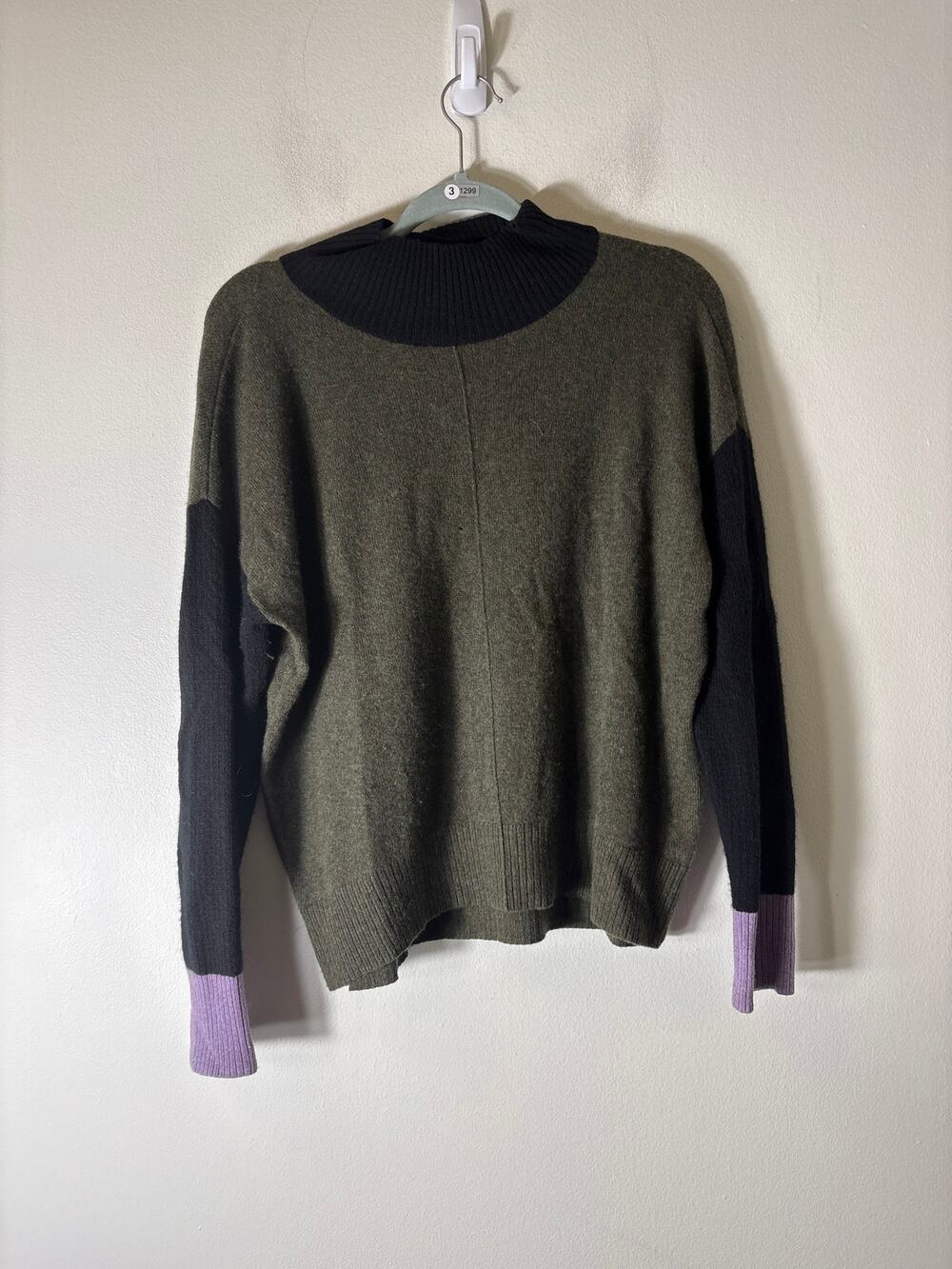 Lisa Todd Dark Green Color Block Long Sleeve Cashmere Sweater Sz M